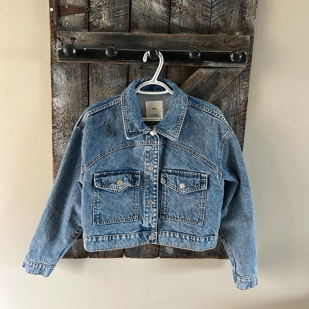 Women's MNG Cropped Snap Button Stone Wash Jean Jacket